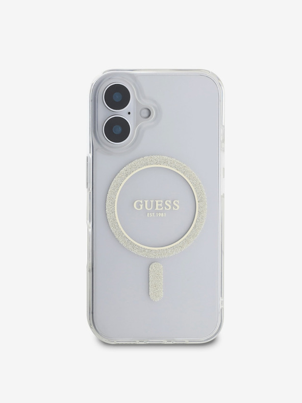 Guess Guess IML Glitter Ring MagSafe Back Cover για iPhone 16 Διαφανές
