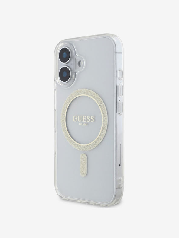 Guess Guess IML Glitter Ring MagSafe Back Cover για iPhone 16 Διαφανές