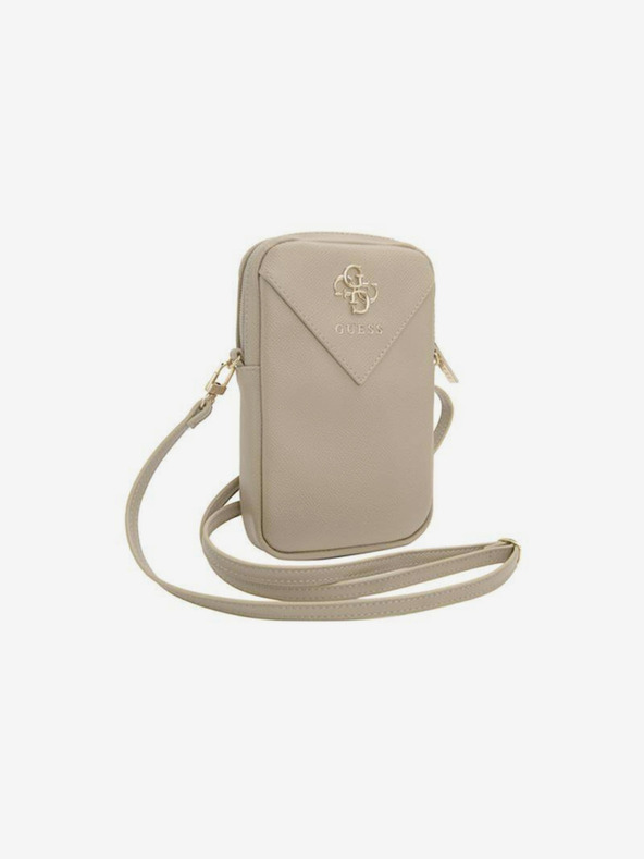 Guess Guess PU σαγρέ 4G μεταλλικό λογότυπο με φερμουάρ τσάντα τηλεφώνου με φερμουάρ Χρυσό