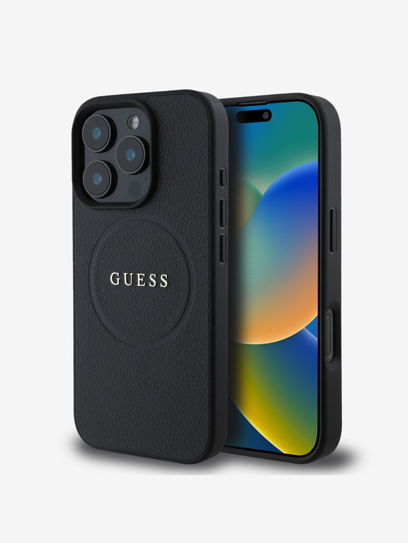 Guess Guess PU σαγρέ κλασικό λογότυπο MagSafe πίσω κάλυμμα για iPhone 16 Pro Max Μαύρο