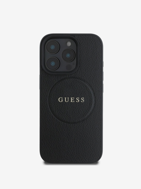 Guess Guess PU σαγρέ κλασικό λογότυπο MagSafe πίσω κάλυμμα για iPhone 16 Pro Max Μαύρο