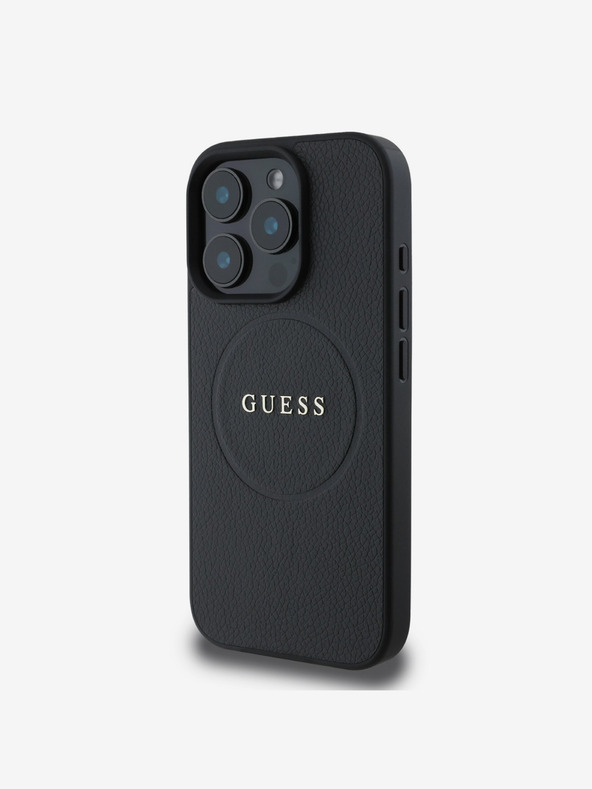 Guess Guess PU σαγρέ κλασικό λογότυπο MagSafe πίσω κάλυμμα για iPhone 16 Pro Max Μαύρο