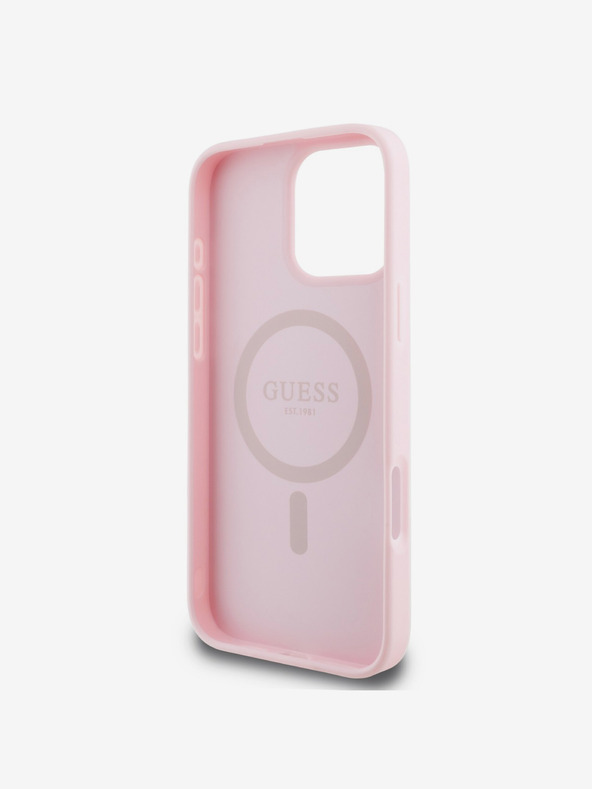 Guess Guess PU σαγρέ κλασικό λογότυπο MagSafe πίσω κάλυμμα για iPhone 16 Pro Max ροζ