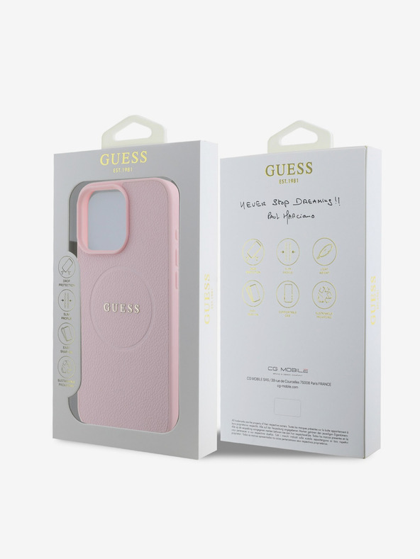 Guess Guess PU σαγρέ κλασικό λογότυπο MagSafe πίσω κάλυμμα για iPhone 16 Pro Max ροζ