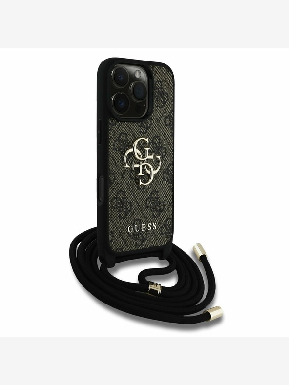 Guess Guess PU PU PU 4G Μεταλλικό λογότυπο με λουράκι στο πίσω μέρος για iPhone 16 Pro Brown