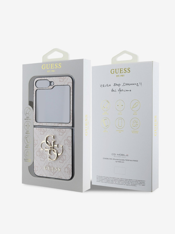 Guess PU 4G Metal Logo Zadní Kryt pro Samsung Galaxy Z Flip 6 Pink Zadní Kryt na telefon