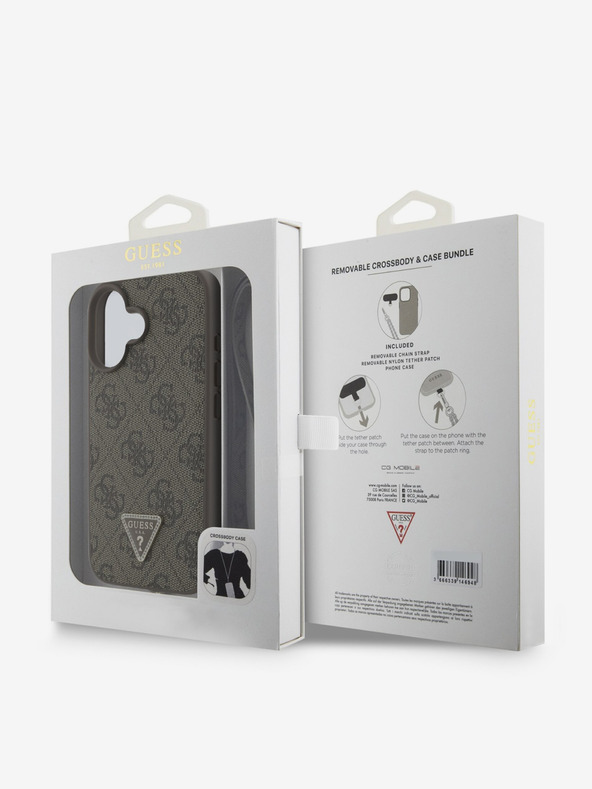 Guess Guess PU 4G Τρίγωνο με μεταλλικό λογότυπο και λουράκι για το iPhone 16 Καφέ καφέ