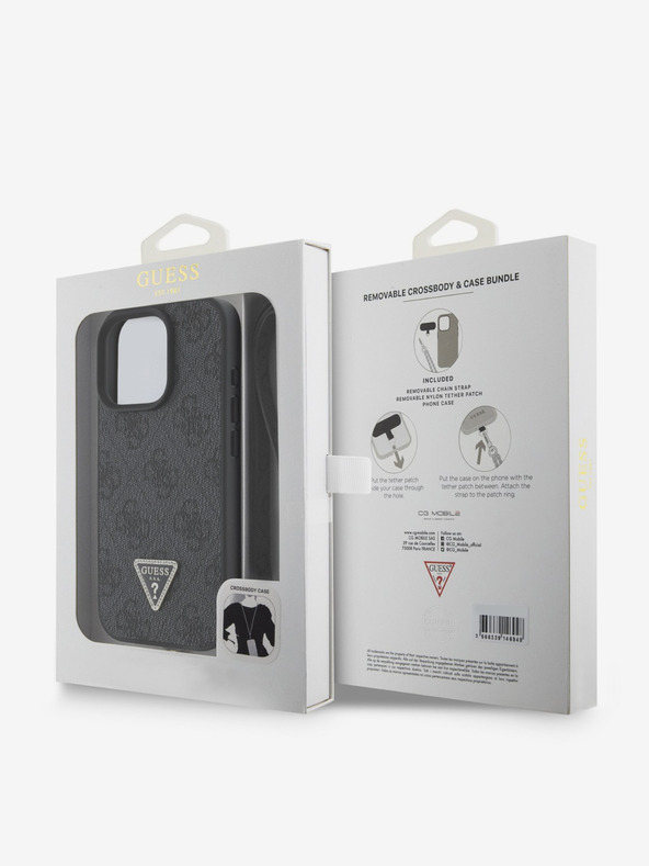 Guess Guess PU 4G Strass Triangle Metal Logo Back Cover + λουράκι για iPhone 16 Pro Max Μαύρο