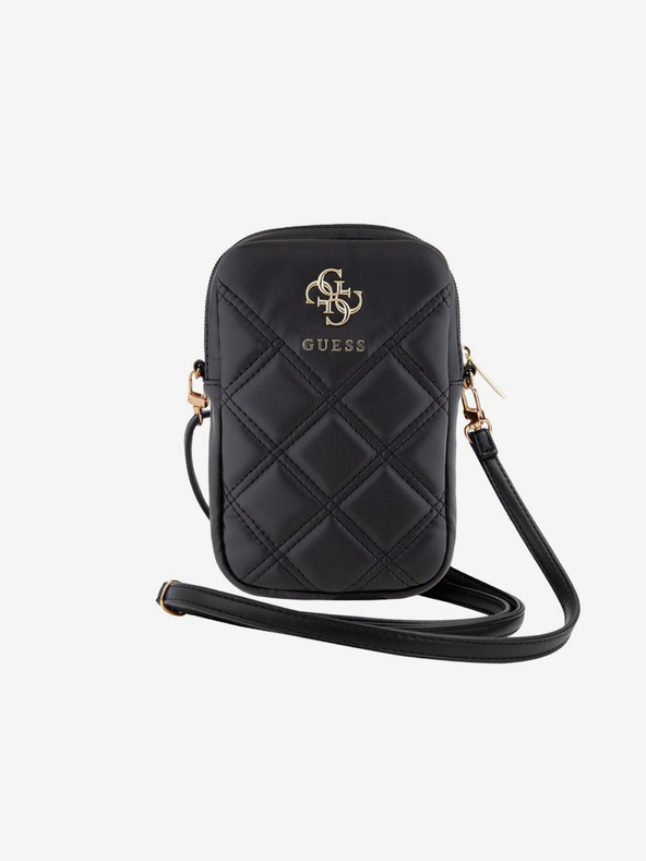 Guess Guess PU καπιτονέ 4G μεταλλικό λογότυπο τσάντα τηλεφώνου με φερμουάρ μαύρο