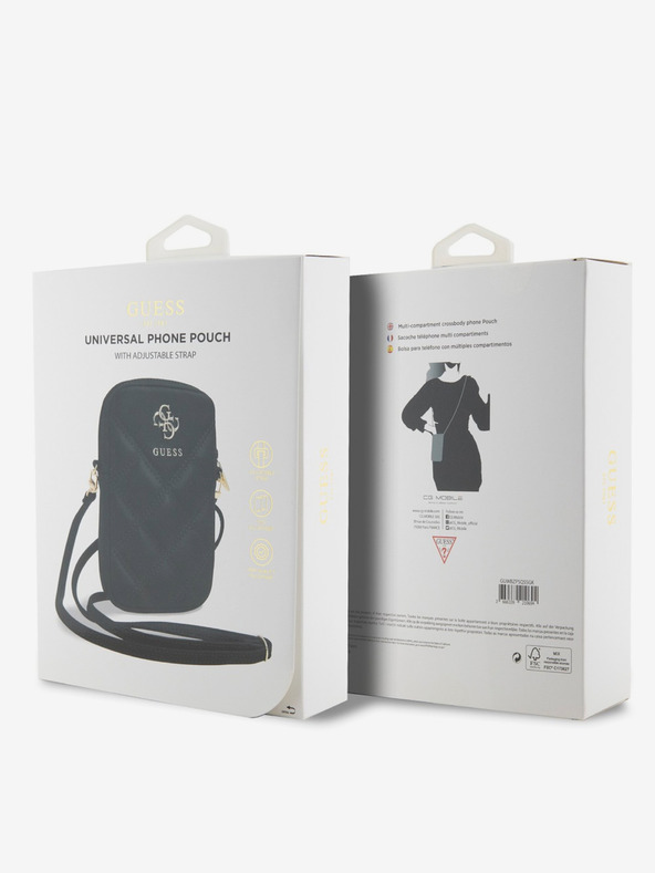Guess Guess PU καπιτονέ 4G μεταλλικό λογότυπο τσάντα τηλεφώνου με φερμουάρ μαύρο