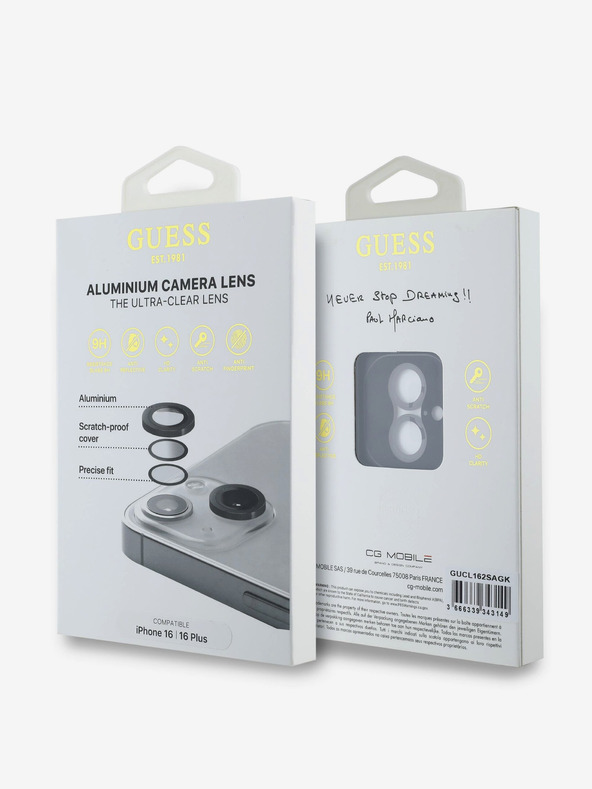 Guess Guess Μεταλλικό προστατευτικό φακού για iPhone 16/16 Plus Μαύρο