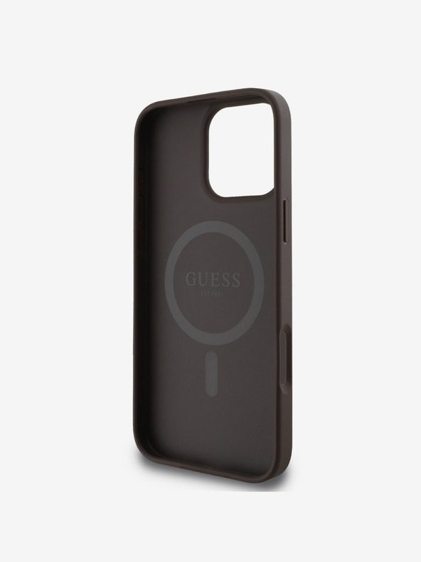 Guess Guess PU Leather 4G Χρωματιστό δαχτυλίδι MagSafe Back Cover για iPhone 16 Pro Καφέ