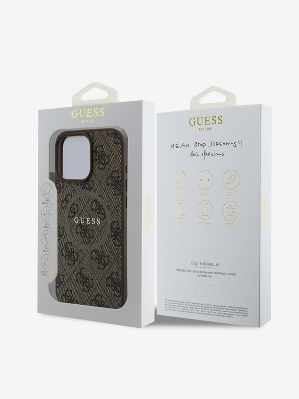 Guess Guess PU Leather 4G Χρωματιστό δαχτυλίδι MagSafe Back Cover για iPhone 16 Pro Καφέ