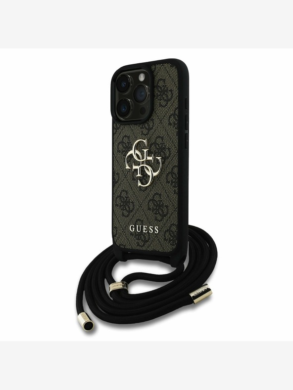 Guess Guess PU 4G Μεταλλικό λογότυπο Crossbody Strap Back Cover για iPhone 15 Pro Brown