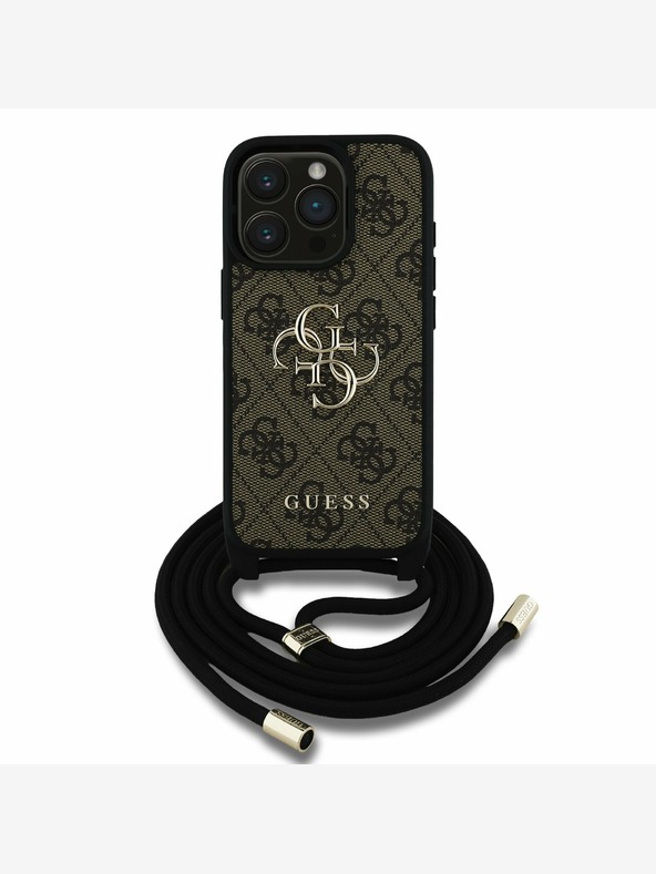 Guess Guess PU 4G Μεταλλικό λογότυπο Crossbody Strap Back Cover για iPhone 15 Pro Brown