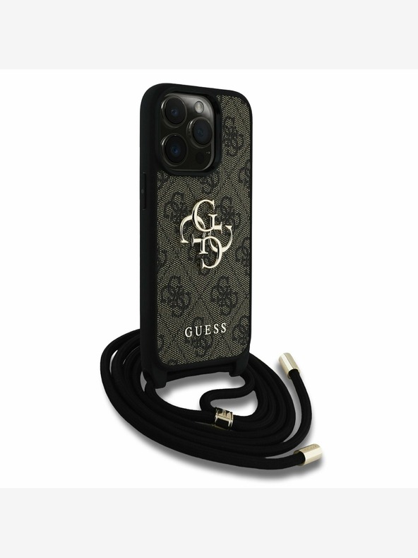 Guess Guess PU 4G Μεταλλικό λογότυπο Crossbody Strap Back Cover για iPhone 15 Pro Brown