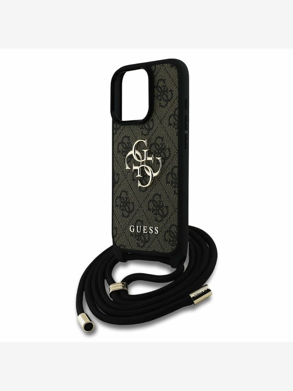 Guess Guess PU 4G Μεταλλικό λογότυπο Crossbody Strap Back Cover για iPhone 15 Pro Brown