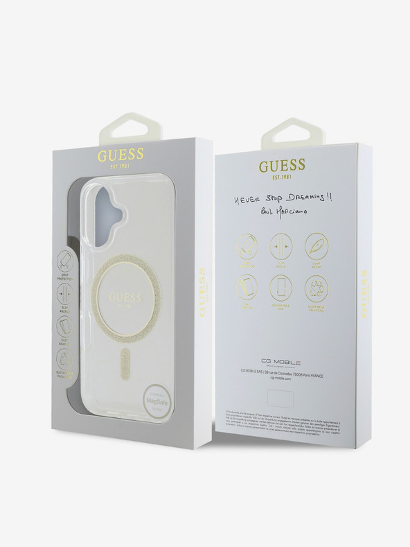 Guess Guess IML Glitter Ring MagSafe Back Cover για iPhone 16 Plus Διαφανές