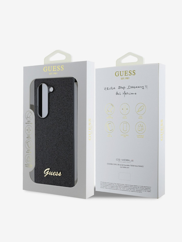 Guess Guess PC/TPU Glitter Flakes μεταλλικό λογότυπο πίσω κάλυμμα για Samsung Galaxy Z Fold 6 Μαύρο
