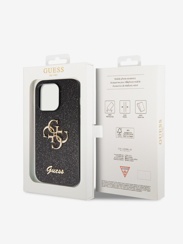 Guess Guess PU Fixed Glitter 4G Metal Logo Back Cover για iPhone 15 Pro Max Μαύρο