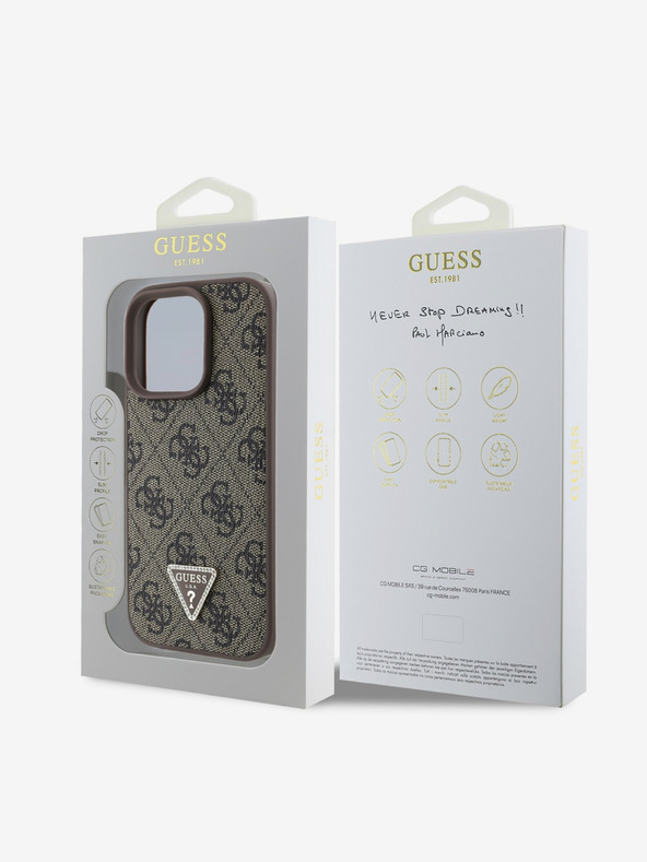 Guess Guess PU 4G Strass Τρίγωνο με μεταλλικό λογότυπο πίσω κάλυμμα για iPhone 16 Pro καφέ