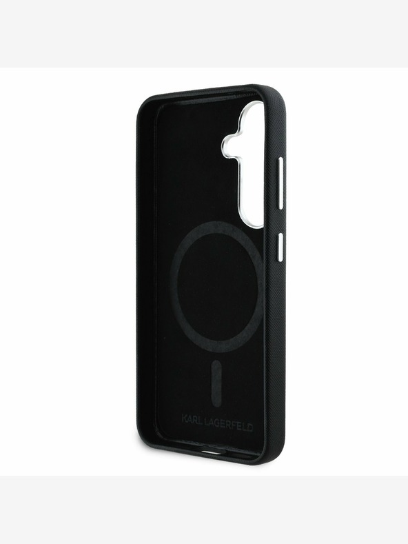 Karl Lagerfeld Karl Lagerfeld PU Saffiano μεταλλικό κάλυμμα πλάτης με λογότυπο και πλαίσιο για Samsung Galaxy S25 Μαύρο
