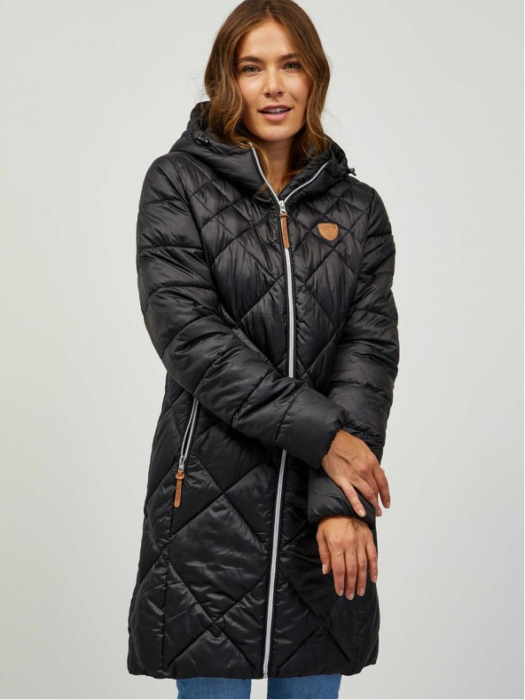 Sam 73 Μαύρο γυναικείο καπιτονέ παλτό με κουκούλα Sam 73