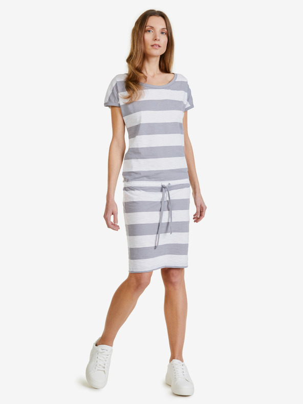 Sam 73 Λευκό και γκρι γυναικείο ριγέ κοντό φόρεμα SAM 73 Matilda