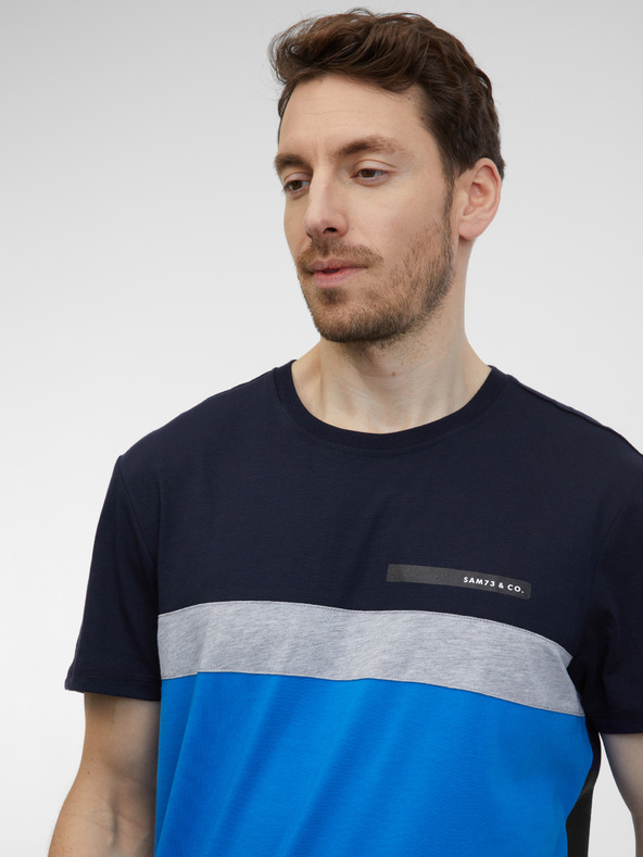 Sam 73 Μπλε και μαύρο ανδρικό μπλουζάκι SAM 73 Ernesto