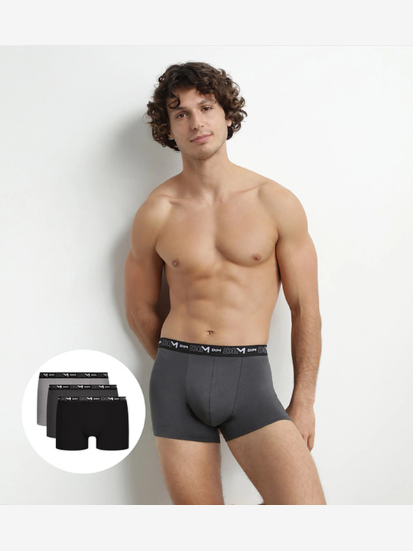 DIM Ανδρικό μποξεράκι 3 τμχ - μαύρο - γκρι