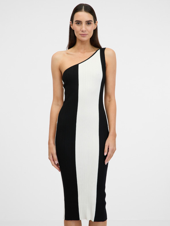 Orsay Μαύρο και λευκό γυναικείο μίντι φόρεμα ORSAY