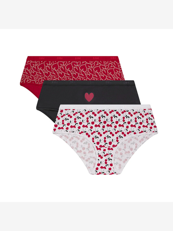 DIM DIM LES POCKETS COTTON BOXER 3x - Γυναικείο βαμβακερό εσώρουχο 3 τμχ - Μαύρο - Λευκό - Κόκκινο