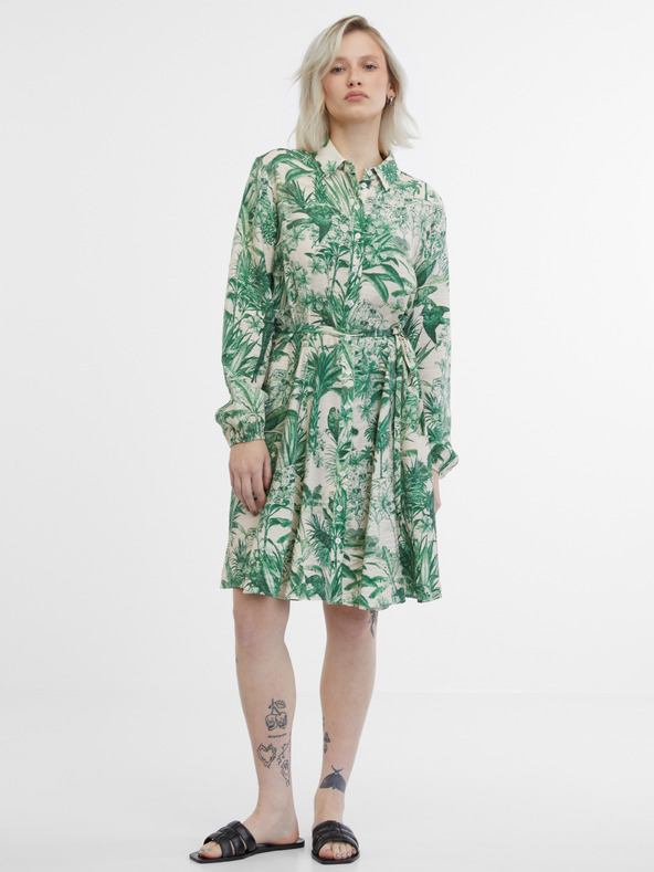 Orsay Πράσινο και μπεζ γυναικείο πουκάμισο φόρεμα ORSAY