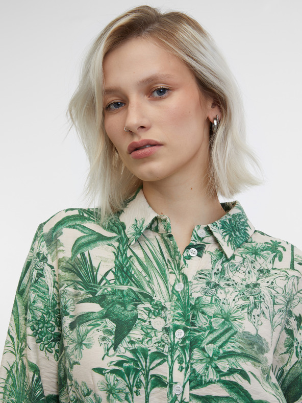 Orsay Πράσινο και μπεζ γυναικείο πουκάμισο φόρεμα ORSAY