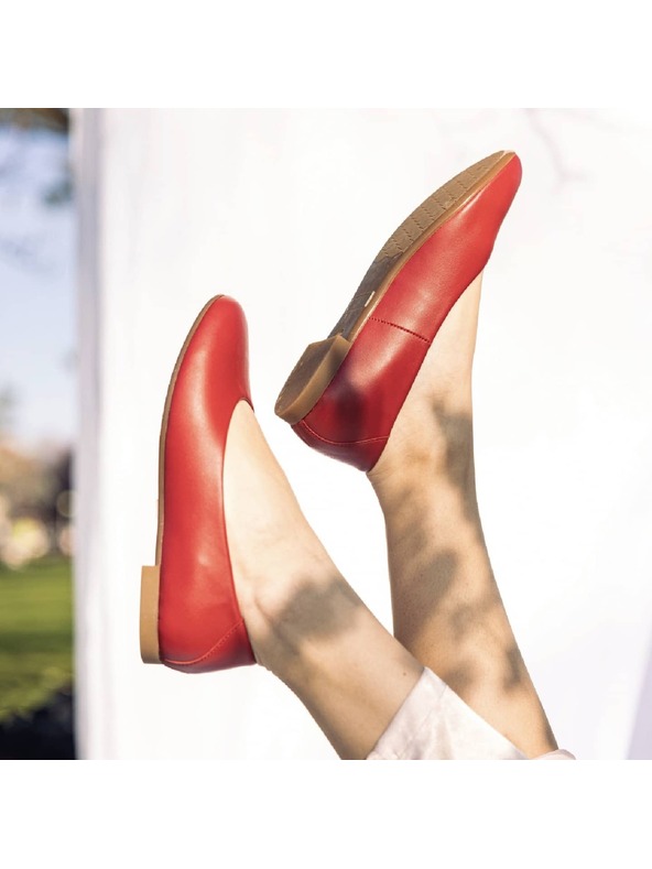 Vasky Δερμάτινες μπαλαρίνες κόκκινες - ανοιξιάτικα / φθινοπωρινά παπούτσια VASKY