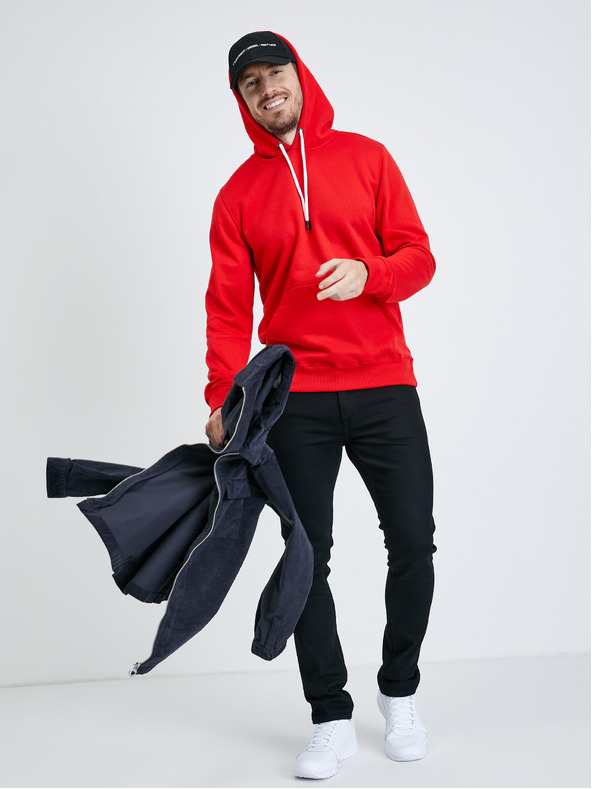 Ombre Clothing Κόκκινη ανδρική βασική φούτερ με κουκούλα Ombre Ρούχα