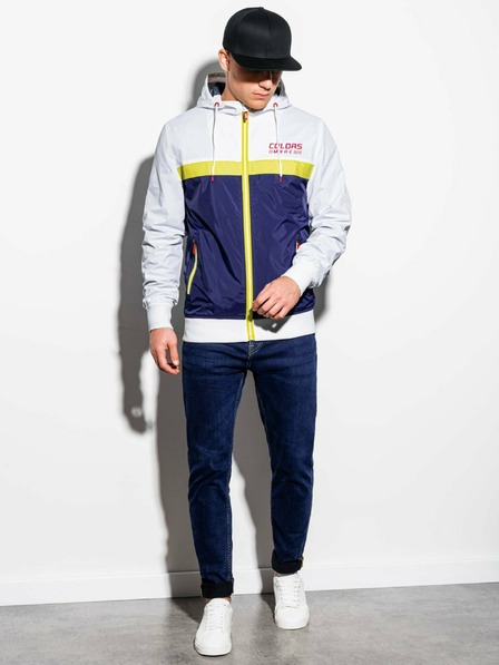 Ombre Clothing Μπλε και άσπρο ανδρικό ανοιξιάτικο μπουφάν Ombre Ρούχα C438