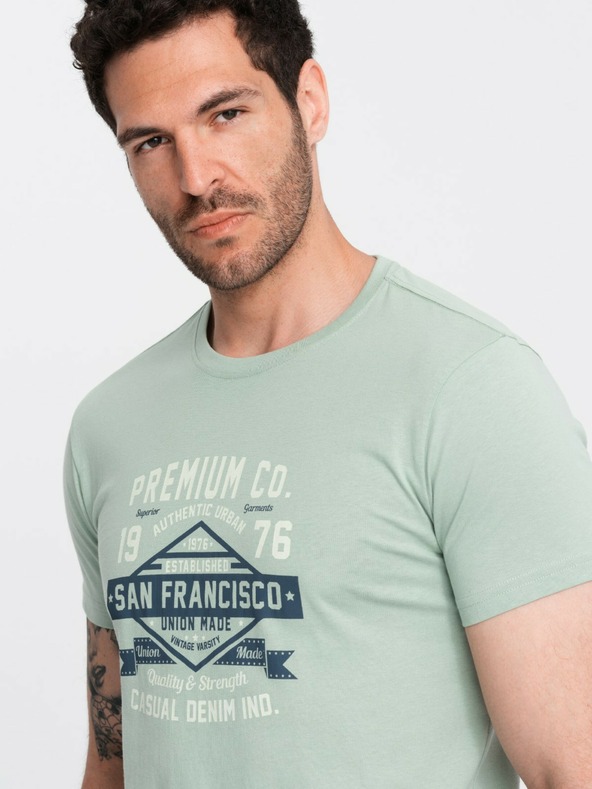 Ombre Clothing Ανδρικό μπλουζάκι πόλο με εκτύπωση San Francisco σε χρώμα μέντας Ombre Clothing