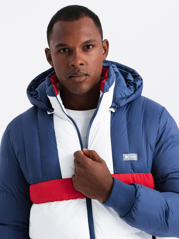 Ombre Clothing Ανδρικό πολύχρωμο ρετρό αθλητικό μπουφάν μπλε και λευκό Ombre Clothing