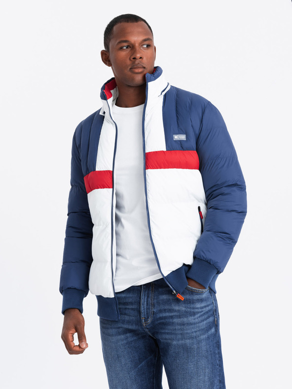 Ombre Clothing Ανδρικό πολύχρωμο ρετρό αθλητικό μπουφάν μπλε και λευκό Ombre Clothing