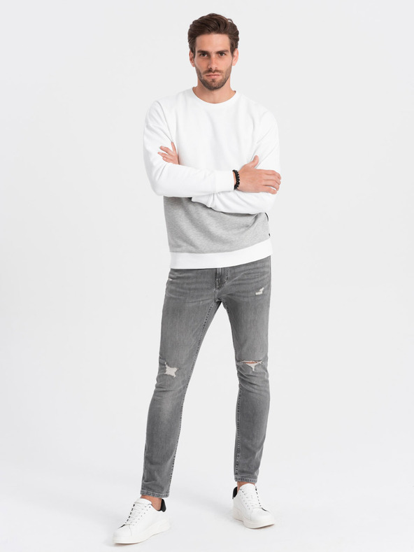 Ombre Clothing Γκρι και λευκό ανδρικό φούτερ Ombre Clothing