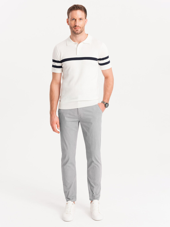 Ombre Clothing Ανοιχτό γκρι ανδρικό παντελόνι chino με διακοσμητική ζώνη Ombre Clothing Ombre Clothing