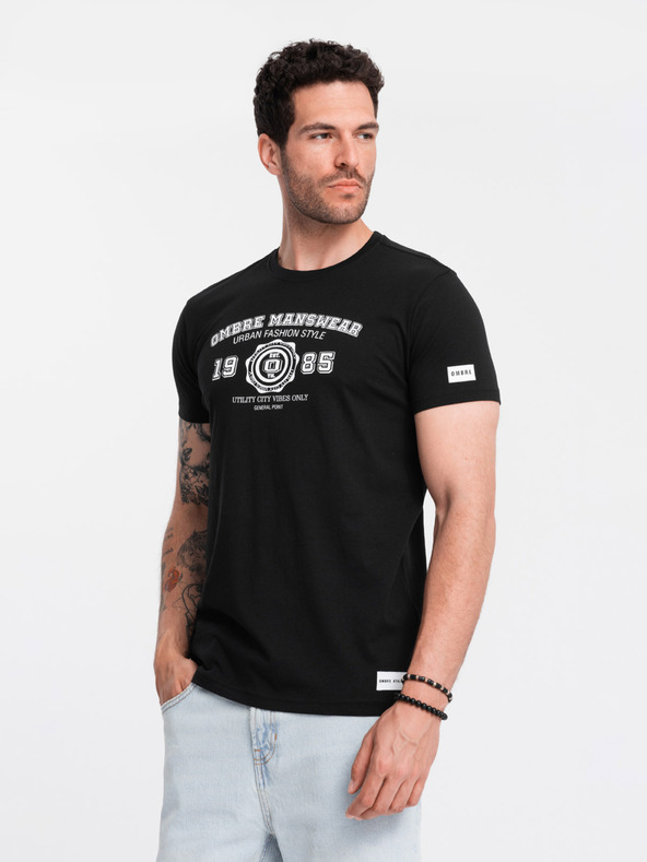 Ombre Clothing Μαύρο ανδρικό τυπωμένο t-shirt Ombre Clothing