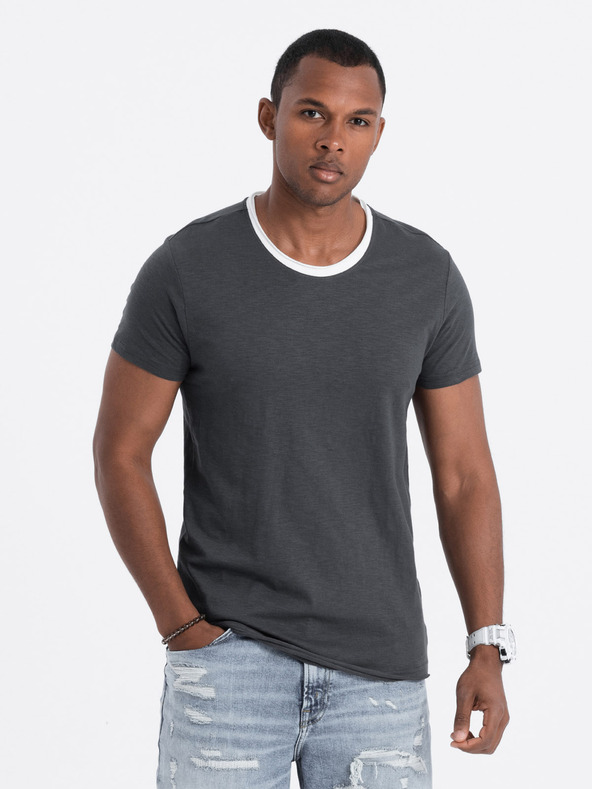 Ombre Clothing Γκρι Ανδρικό T-Shirt Ombre Ρούχα