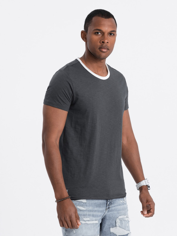 Ombre Clothing Γκρι Ανδρικό T-Shirt Ombre Ρούχα