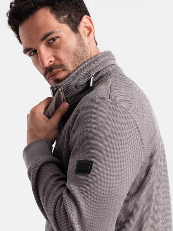 Ombre Clothing Γκρι ανδρικό μπουφάν με ψηλό γιακά και εσωτερικό fleece Ombre Clothing