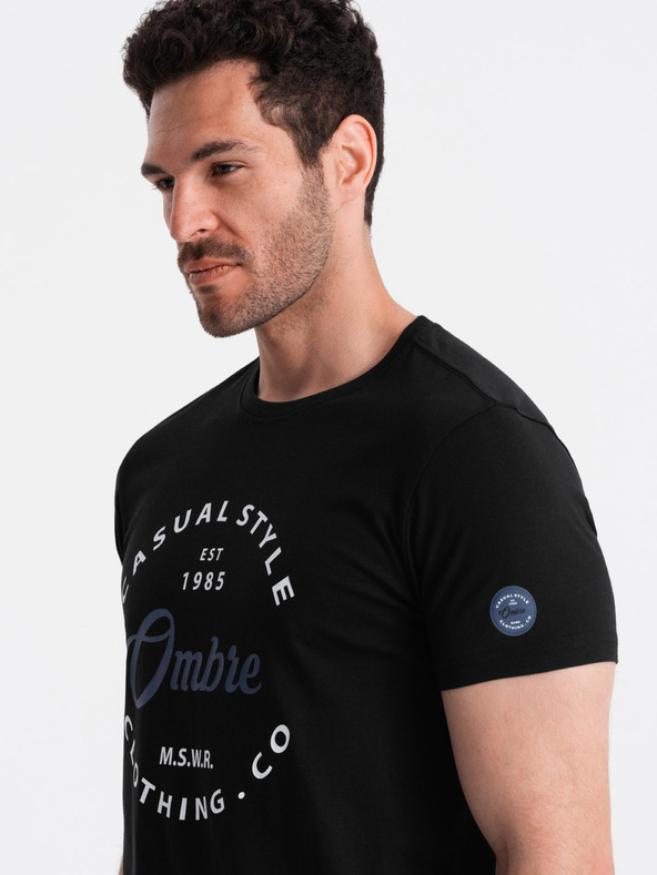 Ombre Clothing Μαύρο ανδρικό τυπωμένο t-shirt Ombre Clothing