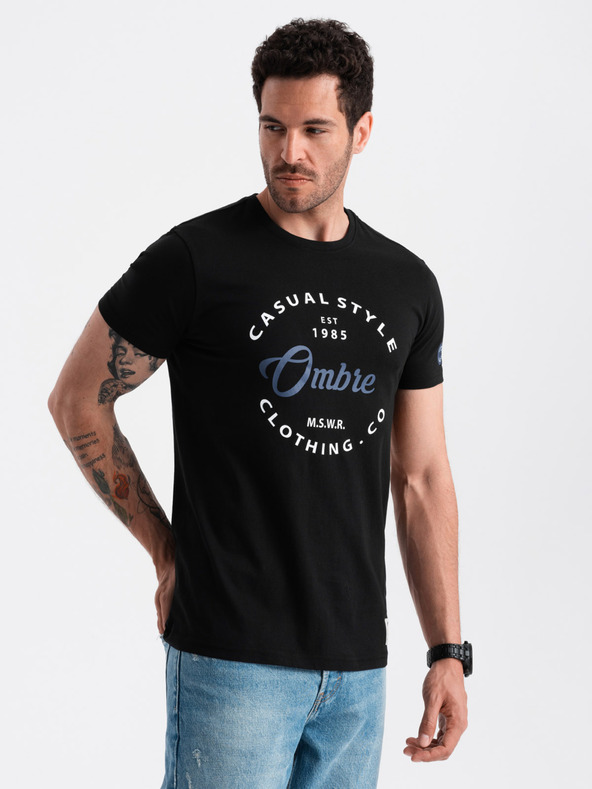 Ombre Clothing Μαύρο ανδρικό τυπωμένο t-shirt Ombre Clothing