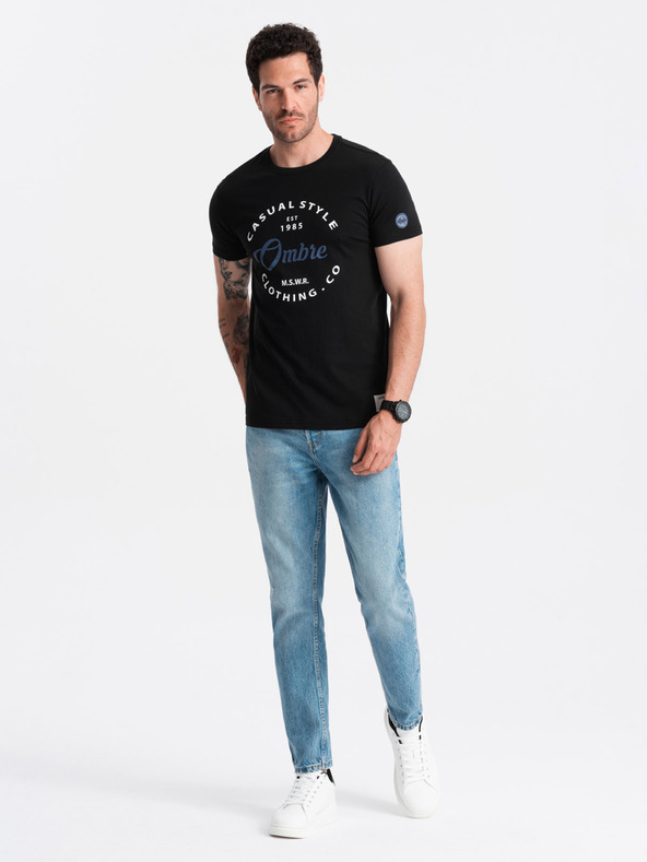 Ombre Clothing Μαύρο ανδρικό τυπωμένο t-shirt Ombre Clothing