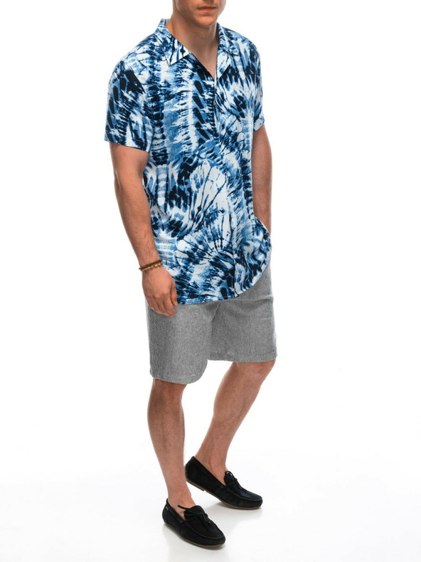 Ombre Clothing Mod λευκό ανδρικό μοτίβο πουκάμισο με κοντό μανίκι Ombre Clothing